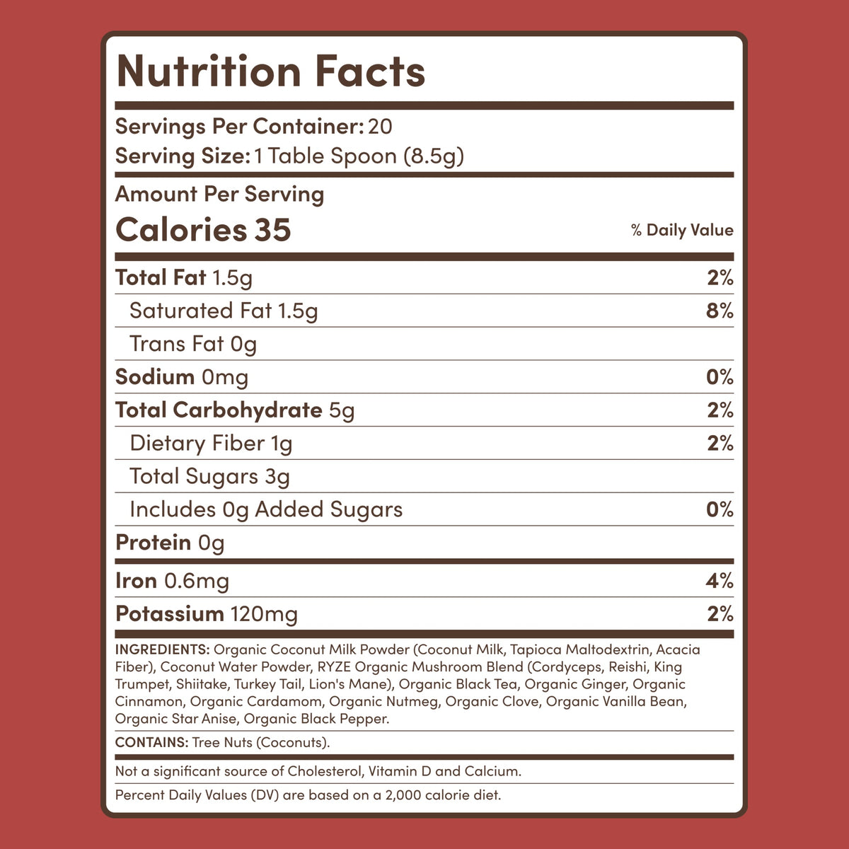 RYZE Mushroom Chai — Organic Instant Chai with Reishi & Organic Black Tea, 20 Servings